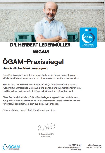ÖGAM-Praxissiegel - Hausärztliche Primärversorgung Dr. Ledermüller